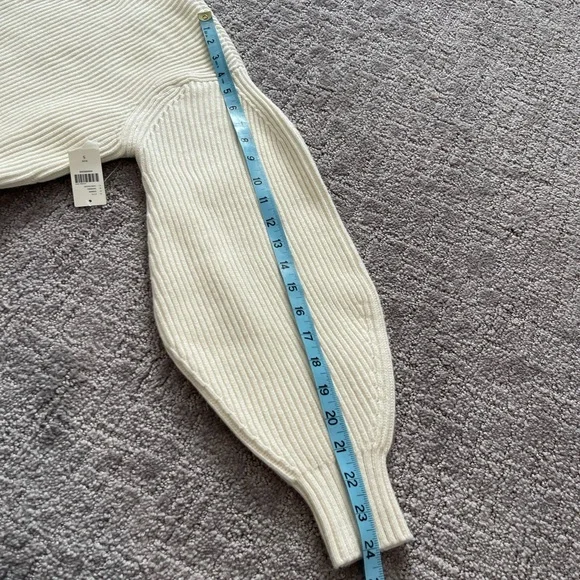 NWT Anthropologie Maeve Ivory Rib Knit Sweater, Mock Neck, Balloon Sleeves,Small - Picture 10 of 15